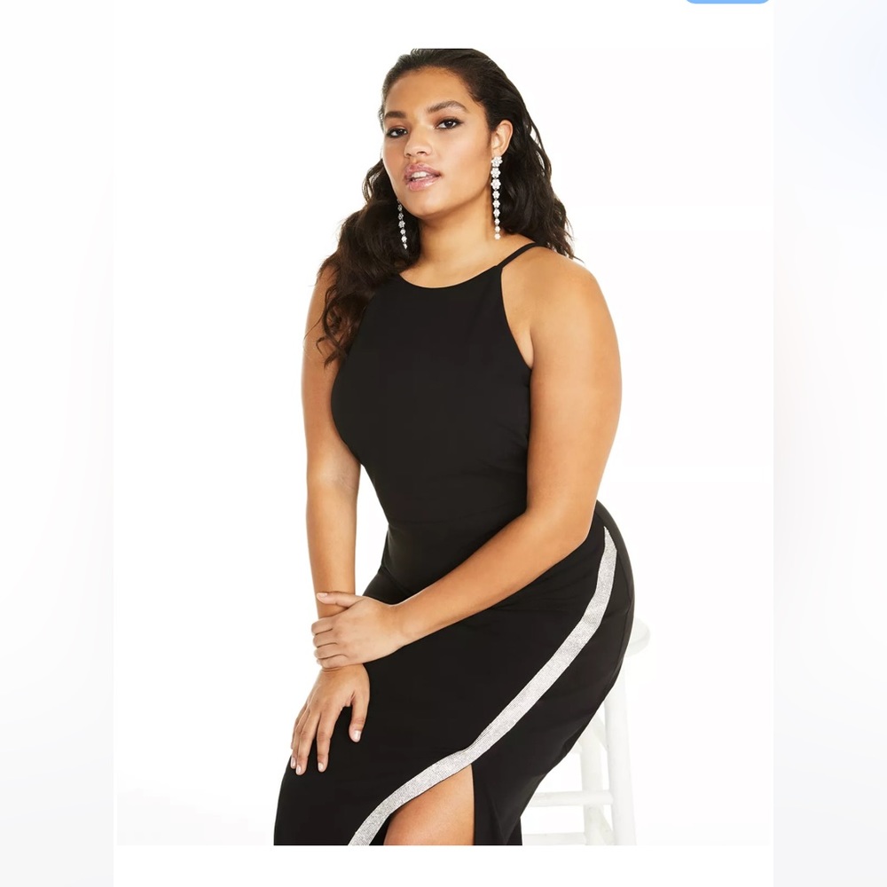 Plus Size Rhinestone Slit Gown - Picture 3 of 5